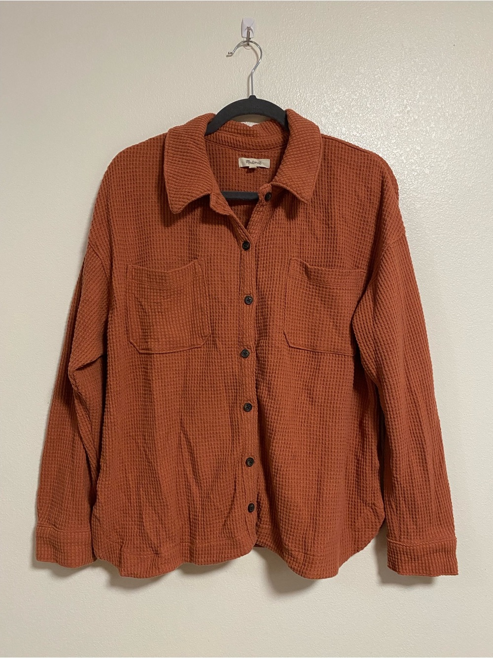 Madewell Button Up Sweater Women’s Size Large Terracota waffle-Knit Sweater